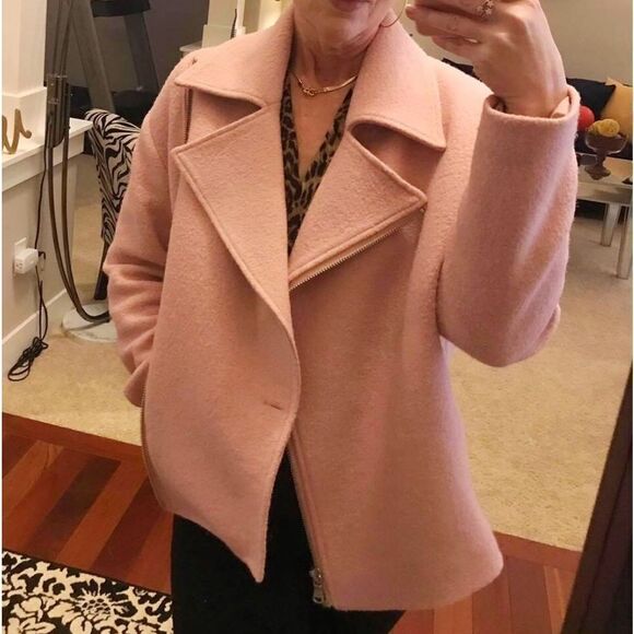 EDGY HALOGEN MOTO JACKET BOILED WOOL BLEND LINED POCKETS CLASSIC OVERSIZE FIT XS - Picture 4 of 17